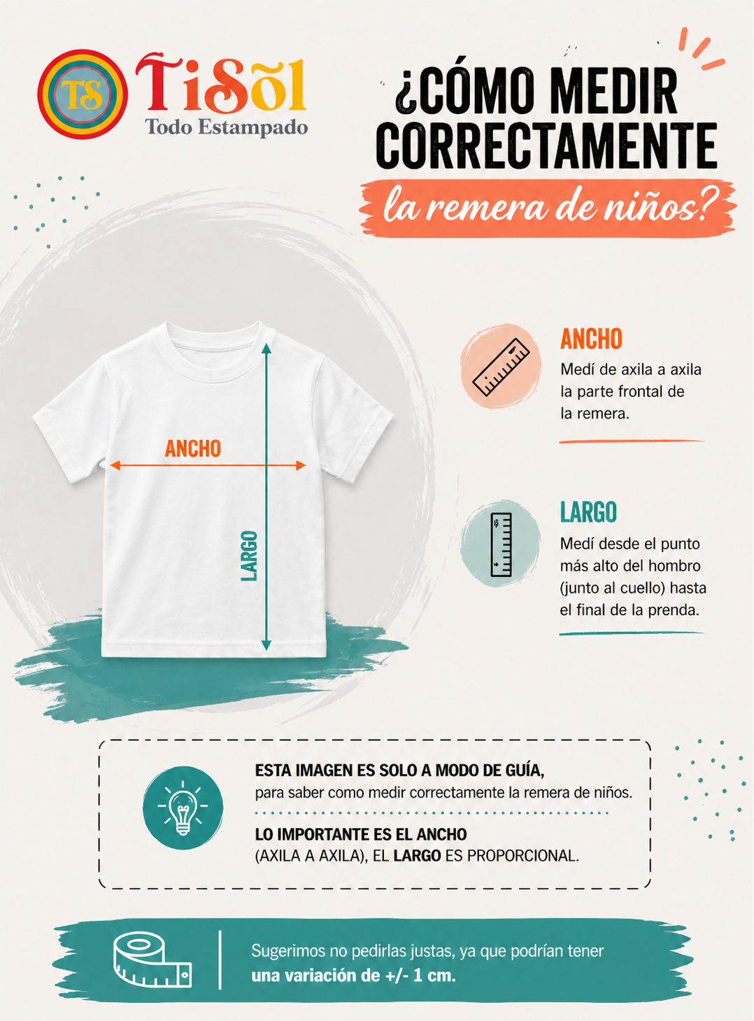 Como medir remera niños unisex para personalizar DTF